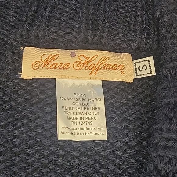 Mara Hoffman Wool Leather Appliqué Button Front Cardigan Sweater Navy Black Sz S - Picture 12 of 13